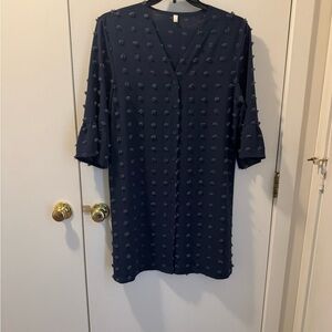 Navy Textured Button-Up Dress
